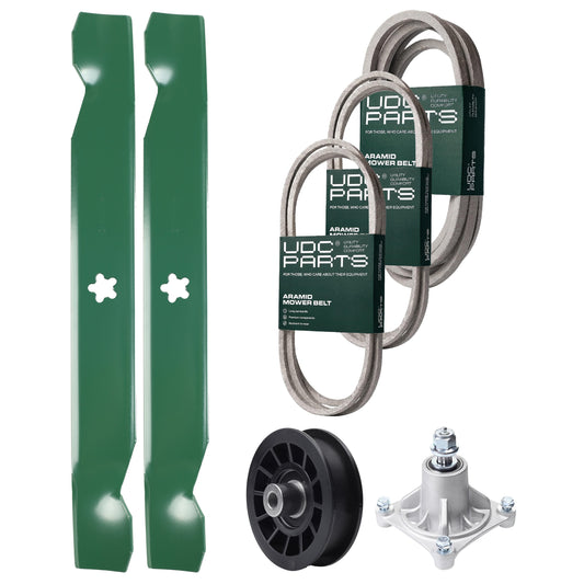 UDC Parts Mower Kit / Belt 138255 + Belt 194346 + Belt 539117245 + Pulley 532194327 + Spindle 532174356 + 2 Pack Blades 138497 / Fits Husqvarna LT1597 MOWER PARTS - UDC Parts Mower Kit / Belt 138255 + Belt 194346 + Belt 539117245 + Pulley 532194327 + Spindle 532174356 + 2 Pack Blades 138497 / Fits Husqvarna LT1597