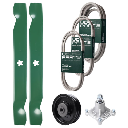 UDC Parts Mower Kit / Belt 138255 + Belt 194346 + Belt 539117245 + Pulley 532196104 + Spindle 532174356 + 2 Pack Blades 138497 / Fits Husqvarna LT1597 MOWER PARTS - UDC Parts Mower Kit / Belt 138255 + Belt 194346 + Belt 539117245 + Pulley 532196104 + Spindle 532174356 + 2 Pack Blades 138497 / Fits Husqvarna LT1597