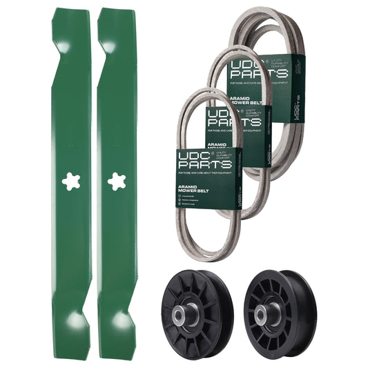UDC Parts Mower Kit / Belt 138255 + Belt 194346 + Belt 539117245 + Pulley 532194326 + Pulley 532194327 + 2 Pack Blades 138497 / Fits Husqvarna LT1597 MOWER PARTS - UDC Parts Mower Kit / Belt 138255 + Belt 194346 + Belt 539117245 + Pulley 532194326 + Pulley 532194327 + 2 Pack Blades 138497 / Fits Husqvarna LT1597