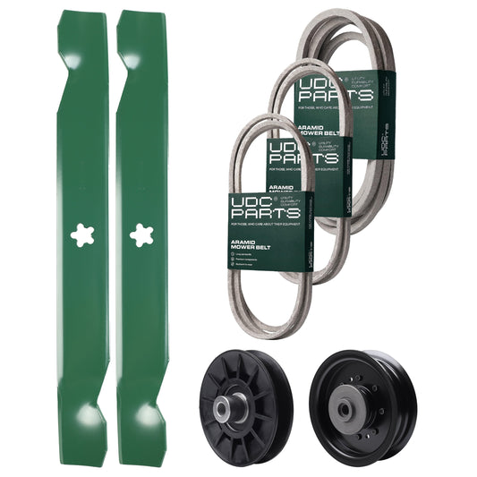UDC Parts Mower Kit / Belt 138255 + Belt 194346 + Belt 539117245 + Pulley 532194326 + Pulley 532196104 + 2 Pack Blades 138497 / Fits Husqvarna LT1597 MOWER PARTS - UDC Parts Mower Kit / Belt 138255 + Belt 194346 + Belt 539117245 + Pulley 532194326 + Pulley 532196104 + 2 Pack Blades 138497 / Fits Husqvarna LT1597