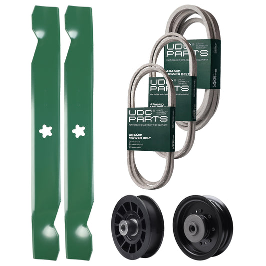 UDC Parts Mower Kit / Belt 138255 + Belt 194346 + Belt 539117245 + Pulley 532194327 + Pulley 532196104 + 2 Pack Blades 138497 / Fits Husqvarna LT1597 MOWER PARTS - UDC Parts Mower Kit / Belt 138255 + Belt 194346 + Belt 539117245 + Pulley 532194327 + Pulley 532196104 + 2 Pack Blades 138497 / Fits Husqvarna LT1597