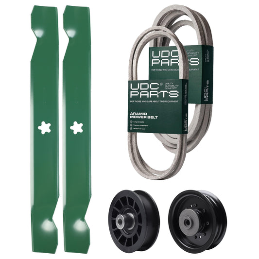 UDC Parts Mower Kit / Belt 138255 + Belt 539117245 + Pulley 532194327 + Pulley 532196104 + 2 Pack Blades 138497 / Fits Husqvarna LT1597 MOWER PARTS - UDC Parts Mower Kit / Belt 138255 + Belt 539117245 + Pulley 532194327 + Pulley 532196104 + 2 Pack Blades 138497 / Fits Husqvarna LT1597