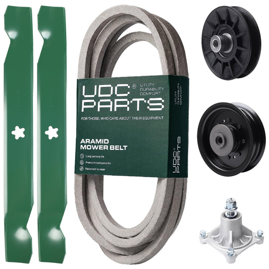 UDC Parts Mower Kit / Belt 539117245 + Pulley 532194326 + Pulley 532196104 + Spindle 532174356 + 2 Pack Blades 138497 / Fits Husqvarna LT1597 MOWER PARTS - UDC Parts Mower Kit / Belt 539117245 + Pulley 532194326 + Pulley 532196104 + Spindle 532174356 + 2 Pack Blades 138497 / Fits Husqvarna LT1597