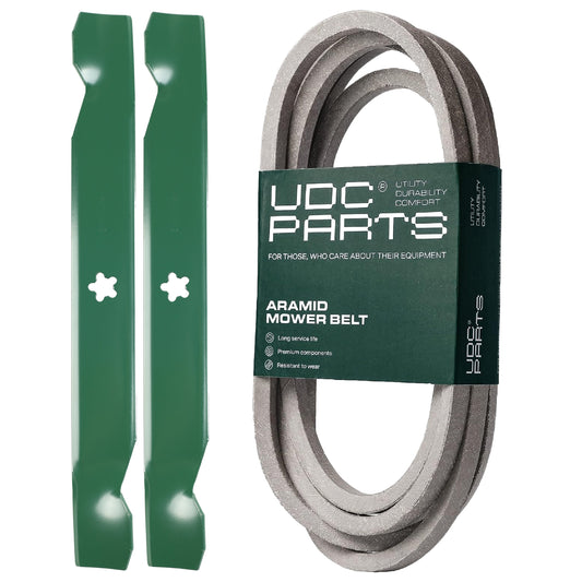 UDC Parts Mower Kit / Belt 539117245 + 2 Pack Blades 138497 / Fits Husqvarna LT1597 Bulk Lawn Mower Blades - UDC Parts Mower Kit / Belt 539117245 + 2 Pack Blades 138497 / Fits Husqvarna LT1597