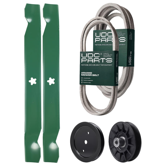 UDC Parts Mower Kit / Belt 140218 + Belt 197242 + Pulley 195945 + Pulley 532194326 + 2 Pack Blades 138971 / Fits Jonsered LT2223A2 MOWER PARTS - UDC Parts Mower Kit / Belt 140218 + Belt 197242 + Pulley 195945 + Pulley 532194326 + 2 Pack Blades 138971 / Fits Jonsered LT2223A2