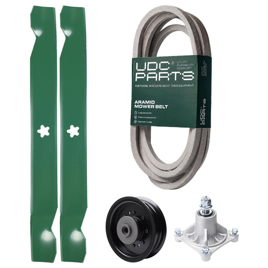 UDC Parts Mower Kit / Belt 539114557 + Pulley 532196104 + Spindle 532174356 + 2 Pack Blades 138971 / Fits Husqvarna RZ4619 RZ4620 RZ5422 RZ5424 MOWER PARTS - UDC Parts Mower Kit / Belt 539114557 + Pulley 532196104 + Spindle 532174356 + 2 Pack Blades 138971 / Fits Husqvarna RZ4619 RZ4620 RZ5422 RZ5424