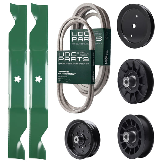 UDC Parts Mower Kit / Belt 130969 + Belt 197242 + Pulley 195945 + Pulley 532194326 + Pulley 532196106 + Pulley 532194327 + 2 Pack Blades 405380 / Fits Jonsered LT2320A2 Bulk Lawn Mower Blades - UDC Parts Mower Kit / Belt 130969 + Belt 197242 + Pulley 195945 + Pulley 532194326 + Pulley 532196106 + Pulley 532194327 + 2 Pack Blades 405380 / Fits Jonsered LT2320A2
