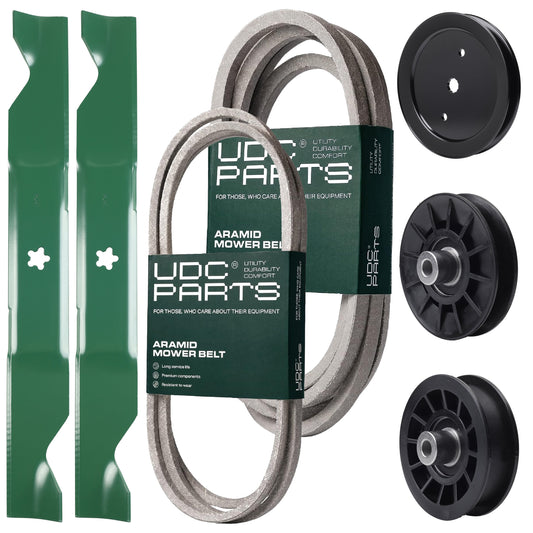 UDC Parts Mower Kit / Belt 197242 + Belt 405143 + Pulley 195945 + Pulley 532194326 + Pulley 532194327 + 2 Pack Blades 405380 / Fits Jonsered LT2320A2 MOWER PARTS - UDC Parts Mower Kit / Belt 197242 + Belt 405143 + Pulley 195945 + Pulley 532194326 + Pulley 532194327 + 2 Pack Blades 405380 / Fits Jonsered LT2320A2