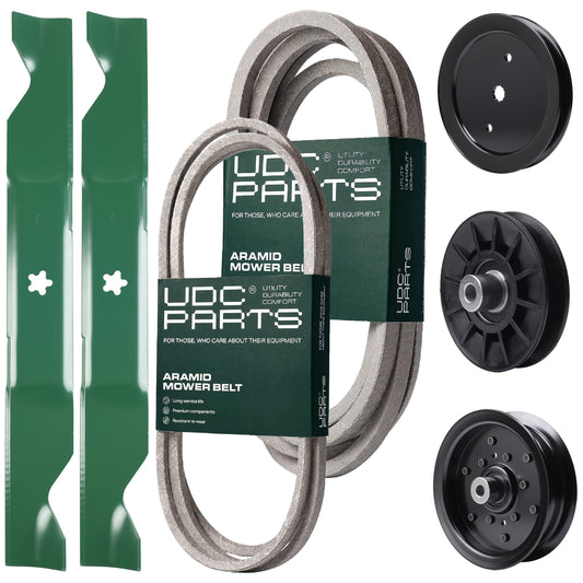 UDC Parts Mower Kit / Belt 197242 + Belt 197253 + Pulley 195945 + Pulley 532194326 + Pulley 532196106 + 2 Pack Blades 405380 / Fits Jonsered LT2223A2 MOWER PARTS - UDC Parts Mower Kit / Belt 197242 + Belt 197253 + Pulley 195945 + Pulley 532194326 + Pulley 532196106 + 2 Pack Blades 405380 / Fits Jonsered LT2223A2