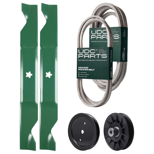 UDC Parts Mower Kit / Belt 130969 + Belt 197242 + Pulley 195945 + Pulley 532194326 + 2 Pack Blades 405380 / Fits Jonsered LT2223A2 LT2320A2 MOWER PARTS - UDC Parts Mower Kit / Belt 130969 + Belt 197242 + Pulley 195945 + Pulley 532194326 + 2 Pack Blades 405380 / Fits Jonsered LT2223A2 LT2320A2