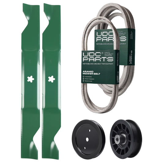 UDC Parts Mower Kit / Belt 197242 + Belt 405143 + Pulley 195945 + Pulley 532194327 + 2 Pack Blades 405380 / Fits Jonsered LT2320A2 MOWER PARTS - UDC Parts Mower Kit / Belt 197242 + Belt 405143 + Pulley 195945 + Pulley 532194327 + 2 Pack Blades 405380 / Fits Jonsered LT2320A2