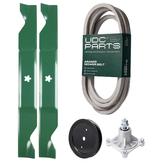 UDC Parts Mower Kit / Belt 539114557 + Pulley 195945 + Spindle 532174356 + 2 Pack Blades 405380 / Fits Husqvarna RZ4219 MOWER PARTS - UDC Parts Mower Kit / Belt 539114557 + Pulley 195945 + Spindle 532174356 + 2 Pack Blades 405380 / Fits Husqvarna RZ4219