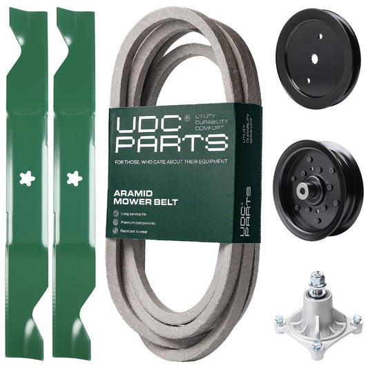 UDC Parts Mower Kit / Belt 539117245 + Pulley 195945 + Pulley 532196106 + Spindle 532174356 + 2 Pack Blades 405380 / Fits Husqvarna RZ4219 MOWER PARTS - UDC Parts Mower Kit / Belt 539117245 + Pulley 195945 + Pulley 532196106 + Spindle 532174356 + 2 Pack Blades 405380 / Fits Husqvarna RZ4219
