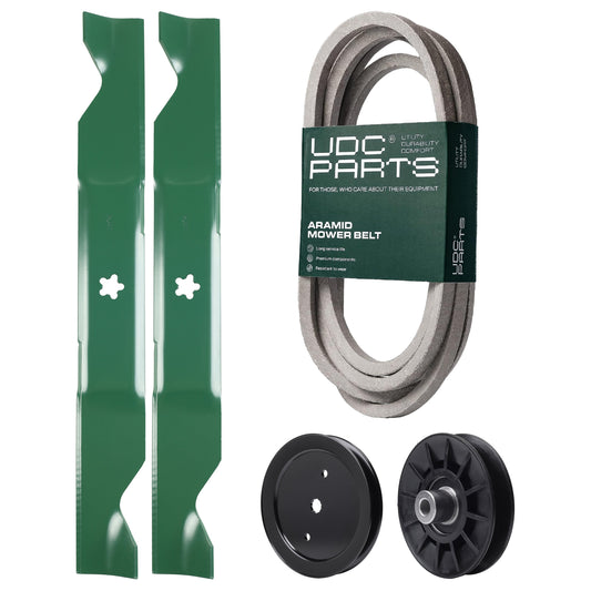 UDC Parts Mower Kit / Belt 197242 + Pulley 195945 + Pulley 532194326 + Pulley 532194327 + 2 Pack Blades 405380 / Fits Jonsered LT2320A2 MOWER PARTS - UDC Parts Mower Kit / Belt 197242 + Pulley 195945 + Pulley 532194326 + Pulley 532194327 + 2 Pack Blades 405380 / Fits Jonsered LT2320A2