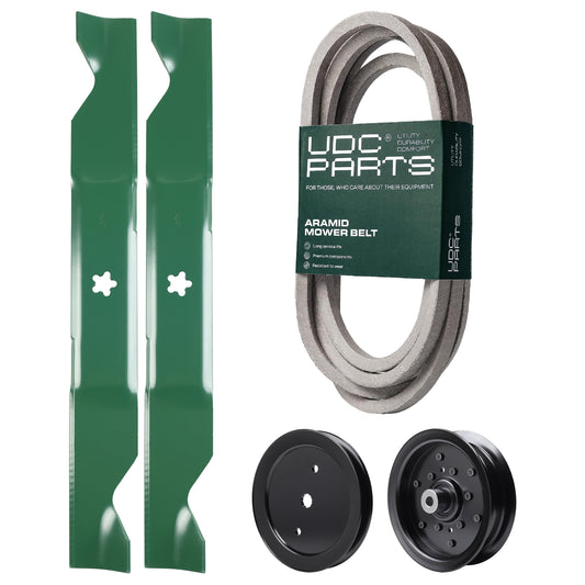 UDC Parts Mower Kit / Belt 197242 + Pulley 195945 + Pulley 532196106 + 2 Pack Blades 405380 / Fits Jonsered LT2223A2 LT2320A2 MOWER PARTS - UDC Parts Mower Kit / Belt 197242 + Pulley 195945 + Pulley 532196106 + 2 Pack Blades 405380 / Fits Jonsered LT2223A2 LT2320A2