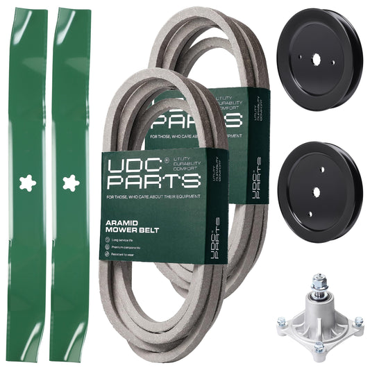 UDC Parts Mower Kit / Belt 539114557 + Belt 539117245 + Pulley 129861 + Pulley 195945 + Spindle 532174356 + 2 Pack Blades 134149 / Fits Husqvarna RZ4219 MOWER PARTS - UDC Parts Mower Kit / Belt 539114557 + Belt 539117245 + Pulley 129861 + Pulley 195945 + Spindle 532174356 + 2 Pack Blades 134149 / Fits Husqvarna RZ4219