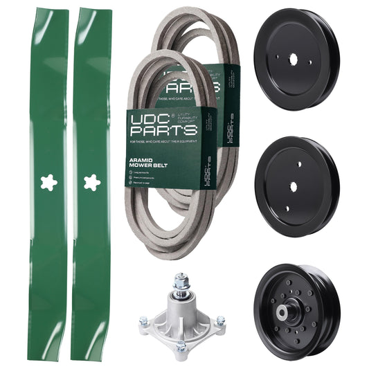 UDC Parts Mower Kit / Belt 539114557 + Belt 539117245 + Pulley 129861 + Pulley 195945 + Pulley 532196106 + Spindle 532174356 + 2 Pack Blades 134149 / Fits Husqvarna RZ4219 Bulk Lawn Mower Blades - UDC Parts Mower Kit / Belt 539114557 + Belt 539117245 + Pulley 129861 + Pulley 195945 + Pulley 532196106 + Spindle 532174356 + 2 Pack Blades 134149 / Fits Husqvarna RZ4219