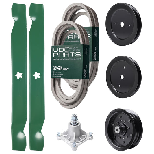 UDC Parts Mower Kit / Belt 539114557 + Belt 539117245 + Pulley 129861 + Pulley 195945 + Pulley 532196106 + Spindle 532174356 + 2 Pack Blades 138971 / Fits Husqvarna RZ4219 Bulk Lawn Mower Blades - UDC Parts Mower Kit / Belt 539114557 + Belt 539117245 + Pulley 129861 + Pulley 195945 + Pulley 532196106 + Spindle 532174356 + 2 Pack Blades 138971 / Fits Husqvarna RZ4219
