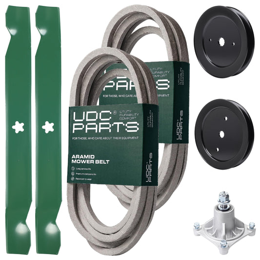 UDC Parts Mower Kit / Belt 539114557 + Belt 539117245 + Pulley 129861 + Pulley 195945 + Spindle 532174356 + 2 Pack Blades 138971 / Fits Husqvarna RZ4219 MOWER PARTS - UDC Parts Mower Kit / Belt 539114557 + Belt 539117245 + Pulley 129861 + Pulley 195945 + Spindle 532174356 + 2 Pack Blades 138971 / Fits Husqvarna RZ4219