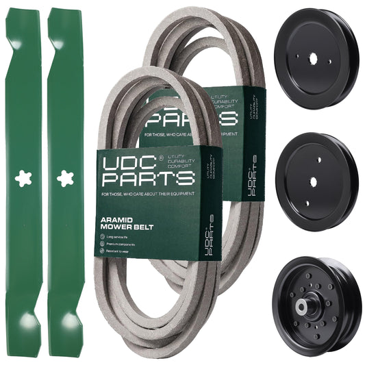 UDC Parts Mower Kit / Belt 539114557 + Belt 539117245 + Pulley 129861 + Pulley 195945 + Pulley 532196106 + 2 Pack Blades 138971 / Fits Husqvarna RZ4219 MOWER PARTS - UDC Parts Mower Kit / Belt 539114557 + Belt 539117245 + Pulley 129861 + Pulley 195945 + Pulley 532196106 + 2 Pack Blades 138971 / Fits Husqvarna RZ4219