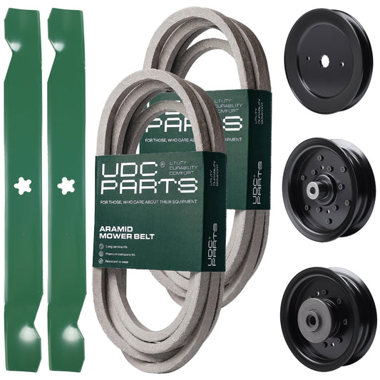 UDC Parts Mower Kit / Belt 539114557 + Belt 539117245 + Pulley 129861 + Pulley 532196106 + Pulley 532196104 + 2 Pack Blades 138971 / Fits Husqvarna RZ4619 RZ4620 RZ5422 RZ5424 MOWER PARTS - UDC Parts Mower Kit / Belt 539114557 + Belt 539117245 + Pulley 129861 + Pulley 532196106 + Pulley 532196104 + 2 Pack Blades 138971 / Fits Husqvarna RZ4619 RZ4620 RZ5422 RZ5424