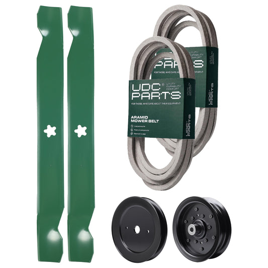 UDC Parts Mower Kit / Belt 539114557 + Belt 539117245 + Pulley 129861 + Pulley 532196106 + 2 Pack Blades 138971 / Fits Husqvarna RZ4219 RZ4619 RZ4620 RZ5422 RZ5424 MOWER PARTS - UDC Parts Mower Kit / Belt 539114557 + Belt 539117245 + Pulley 129861 + Pulley 532196106 + 2 Pack Blades 138971 / Fits Husqvarna RZ4219 RZ4619 RZ4620 RZ5422 RZ5424