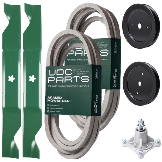 UDC Parts Mower Kit / Belt 539114557 + Belt 539117245 + Pulley 129861 + Pulley 195945 + Spindle 532174356 + 2 Pack Blades 405380 / Fits Husqvarna RZ4219 MOWER PARTS - UDC Parts Mower Kit / Belt 539114557 + Belt 539117245 + Pulley 129861 + Pulley 195945 + Spindle 532174356 + 2 Pack Blades 405380 / Fits Husqvarna RZ4219