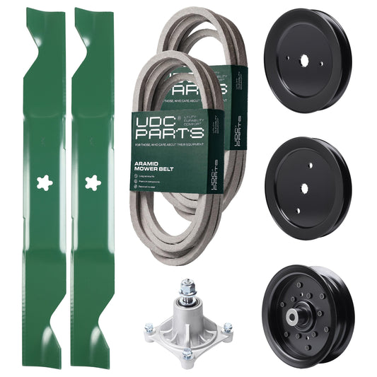 UDC Parts Mower Kit / Belt 539114557 + Belt 539117245 + Pulley 129861 + Pulley 195945 + Pulley 532196106 + Spindle 532174356 + 2 Pack Blades 405380 / Fits Husqvarna RZ4219 Bulk Lawn Mower Blades -  UDC Parts Mower Kit / Belt 539114557 + Belt 539117245 + Pulley 129861 + Pulley 195945 + Pulley 532196106 + Spindle 532174356 + 2 Pack Blades 405380 / Fits Husqvarna RZ4219