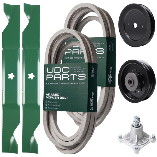UDC Parts Mower Kit / Belt 539114557 + Belt 539117245 + Pulley 129861 + Pulley 532196104 + Spindle 532174356 + 2 Pack Blades 405380 / Fits Husqvarna LSZ4622 LSZ5422 LSZ5424 MOWER PARTS - UDC Parts Mower Kit / Belt 539114557 + Belt 539117245 + Pulley 129861 + Pulley 532196104 + Spindle 532174356 + 2 Pack Blades 405380 / Fits Husqvarna LSZ4622 LSZ5422 LSZ5424