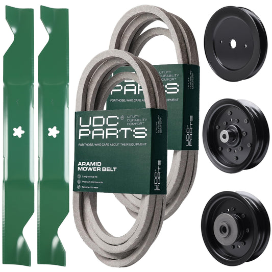 UDC Parts Mower Kit / Belt 539114557 + Belt 539117245 + Pulley 129861 + Pulley 532196106 + Pulley 532196104 + 2 Pack Blades 405380 / Fits Husqvarna LSZ4622 LSZ5422 LSZ5424 MOWER PARTS - UDC Parts Mower Kit / Belt 539114557 + Belt 539117245 + Pulley 129861 + Pulley 532196106 + Pulley 532196104 + 2 Pack Blades 405380 / Fits Husqvarna LSZ4622 LSZ5422 LSZ5424