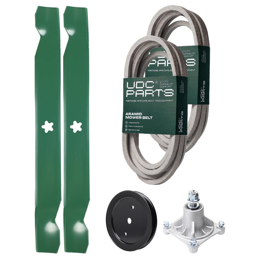 UDC Parts Mower Kit / Belt 539114557 + Belt 539117245 + Pulley 195945 + Spindle 532174356 + 2 Pack Blades 138971 / Fits Husqvarna RZ4219 MOWER PARTS - UDC Parts Mower Kit / Belt 539114557 + Belt 539117245 + Pulley 195945 + Spindle 532174356 + 2 Pack Blades 138971 / Fits Husqvarna RZ4219