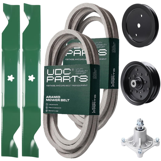UDC Parts Mower Kit / Belt 539114557 + Belt 539117245 + Pulley 195945 + Pulley 532196106 + Spindle 532174356 + 2 Pack Blades 405380 / Fits Husqvarna RZ4219 MOWER PARTS - UDC Parts Mower Kit / Belt 539114557 + Belt 539117245 + Pulley 195945 + Pulley 532196106 + Spindle 532174356 + 2 Pack Blades 405380 / Fits Husqvarna RZ4219