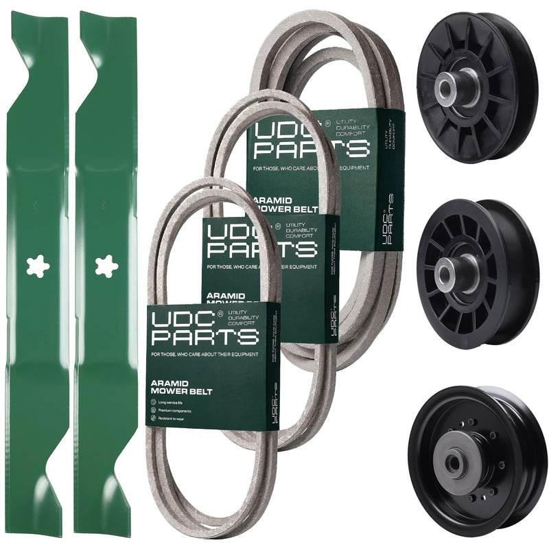 UDC Parts Mower Kit / Belt 130969 + Belt 197242 + Belt 405143 + Pulley 532194326 + Pulley 532196104 + Pulley 532194327 + 2 Pack Blades 405380 / Fits Husqvarna YTH220 Twin Bulk Lawn Mower Blades -  UDC Parts Mower Kit / Belt 130969 + Belt 197242 + Belt 405143 + Pulley 532194326 + Pulley 532196104 + Pulley 532194327 + 2 Pack Blades 405380 / Fits Husqvarna YTH220 Twin