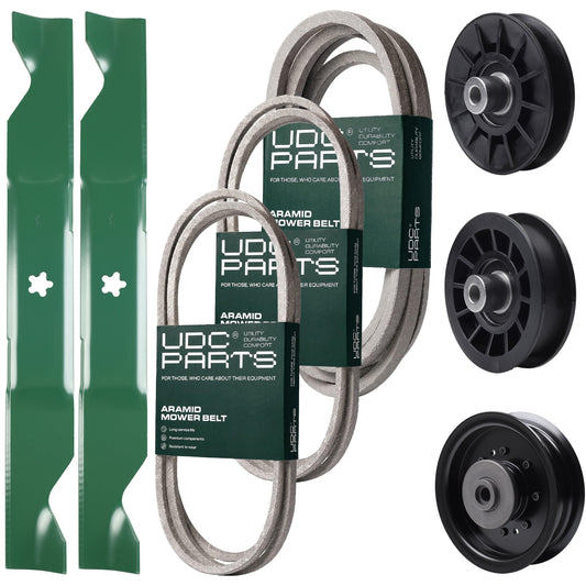UDC Parts Mower Kit / Belt 140218 + Belt 197242 + Belt 405143 + Pulley 532194326 + Pulley 532196104 + Pulley 532194327 + 2 Pack Blades 405380 / Fits Husqvarna YTH220 Twin Bulk Lawn Mower Blades - UDC Parts Mower Kit / Belt 140218 + Belt 197242 + Belt 405143 + Pulley 532194326 + Pulley 532196104 + Pulley 532194327 + 2 Pack Blades 405380 / Fits Husqvarna YTH220 Twin