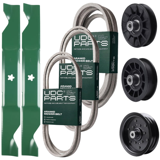 UDC Parts Mower Kit / Belt 130969 + Belt 197242 + Belt 405143 + Pulley 532194326 + Pulley 532196106 + Pulley 532194327 + 2 Pack Blades 405380 / Fits Jonsered LT2320A2 Bulk Lawn Mower Blades - UDC Parts Mower Kit / Belt 130969 + Belt 197242 + Belt 405143 + Pulley 532194326 + Pulley 532196106 + Pulley 532194327 + 2 Pack Blades 405380 / Fits Jonsered LT2320A2