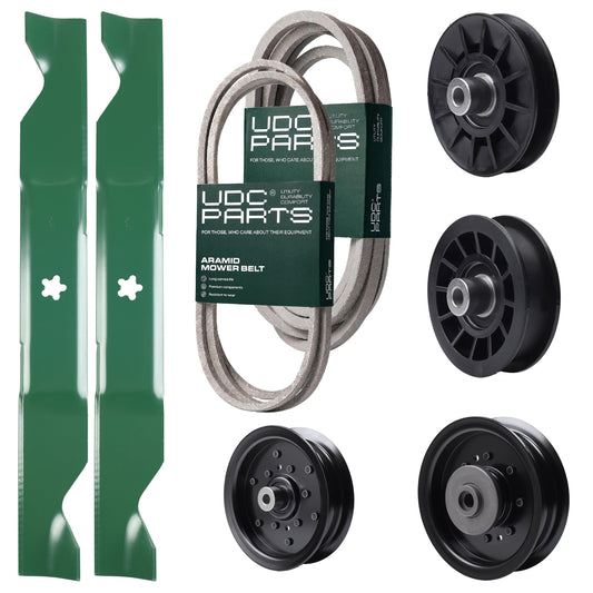 UDC Parts Mower Kit / Belt 130969 + Belt 197242 + Pulley 532194326 + Pulley 532196104 + Pulley 532196106 + Pulley 532194327 + 2 Pack Blades 405380 / Fits Husqvarna YTH220 Twin Bulk Lawn Mower Blades - UDC Parts Mower Kit / Belt 130969 + Belt 197242 + Pulley 532194326 + Pulley 532196104 + Pulley 532196106 + Pulley 532194327 + 2 Pack Blades 405380 / Fits Husqvarna YTH220 Twin