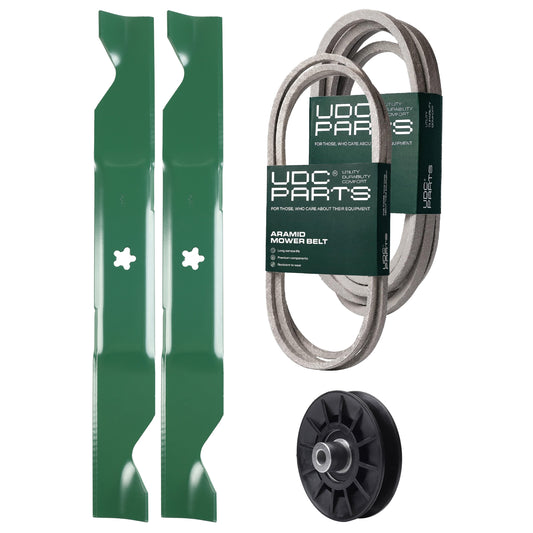 UDC Parts Mower Kit / Belt 130969 + Belt 197242 + Pulley 532194326 + 2 Pack Blades 405380 / Fits Husqvarna YTH220 Twin MOWER PARTS - UDC Parts Mower Kit / Belt 130969 + Belt 197242 + Pulley 532194326 + 2 Pack Blades 405380 / Fits Husqvarna YTH220 Twin