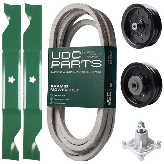 UDC Parts Mower Kit / Belt 539114557 + Pulley 532196106 + Pulley 532196104 + Spindle 532174356 + 2 Pack Blades 405380 / Fits Husqvarna LSZ4622 LSZ5422 LSZ5424 MOWER PARTS - UDC Parts Mower Kit / Belt 539114557 + Pulley 532196106 + Pulley 532196104 + Spindle 532174356 + 2 Pack Blades 405380 / Fits Husqvarna LSZ4622 LSZ5422 LSZ5424