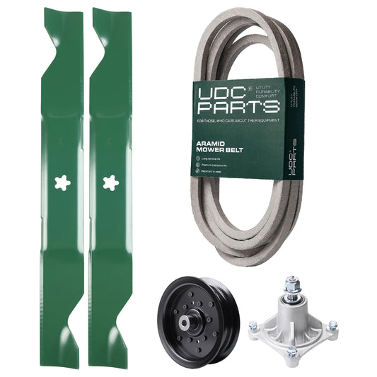 UDC Parts Mower Kit / Belt 539117245 + Pulley 532196106 + Spindle 532174356 + 2 Pack Blades 405380 / Fits Husqvarna LSZ4622 LSZ5422 LSZ5424 RZ4219 MOWER PARTS - UDC Parts Mower Kit / Belt 539117245 + Pulley 532196106 + Spindle 532174356 + 2 Pack Blades 405380 / Fits Husqvarna LSZ4622 LSZ5422 LSZ5424 RZ4219