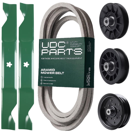UDC Parts Mower Kit / Belt 197242 + Pulley 532194326 + Pulley 532196106 + Pulley 532194327 + 2 Pack Blades 405380 / Fits Jonsered LT2320A2 MOWER PARTS - UDC Parts Mower Kit / Belt 197242 + Pulley 532194326 + Pulley 532196106 + Pulley 532194327 + 2 Pack Blades 405380 / Fits Jonsered LT2320A2