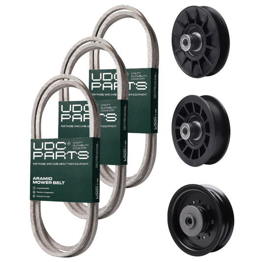 UDC Parts Mower Kit / Belt 130969 + Belt 140218 + Belt 405143 + Pulley 532194326 + Pulley 532196104 + Pulley 532194327 / Fits Husqvarna YTH220 Twin MOWER PARTS - UDC Parts Mower Kit / Belt 130969 + Belt 140218 + Belt 405143 + Pulley 532194326 + Pulley 532196104 + Pulley 532194327 / Fits Husqvarna YTH220 Twin