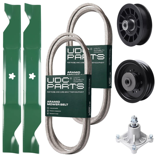 UDC Parts Mower Kit / Belt 138255 + Belt 194346 + Pulley 532194327 + Pulley 532196104 + Spindle 532174356 + 2 Pack Blades 405380 / Fits Husqvarna LT1597 MOWER PARTS - UDC Parts Mower Kit / Belt 138255 + Belt 194346 + Pulley 532194327 + Pulley 532196104 + Spindle 532174356 + 2 Pack Blades 405380 / Fits Husqvarna LT1597