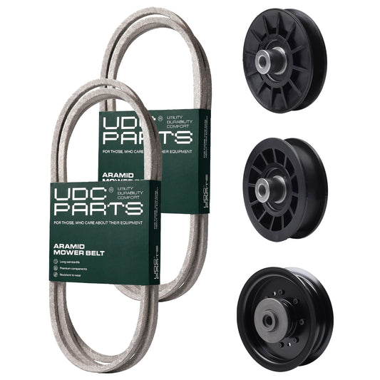 UDC Parts Mower Kit / Belt 138255 + Belt 194346 + Pulley 532194326 + Pulley 532194327 + Pulley 532196104 / Fits Husqvarna LT1597 MOWER PARTS - UDC Parts Mower Kit / Belt 138255 + Belt 194346 + Pulley 532194326 + Pulley 532194327 + Pulley 532196104 / Fits Husqvarna LT1597