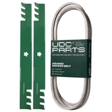 UDC Parts Mower Kit / Belt 130969 + 2 Pack Blades 403107 / Fits Husqvarna Bulk Lawn Mower Blades -  UDC Parts Mower Kit / Belt 130969 + 2 Pack Blades 403107 / Fits Husqvarna