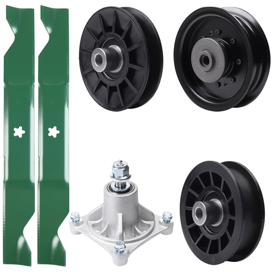 UDC Parts Mower Kit / Pulley 532194326 + Pulley 532194327 + Pulley 532196104 + Spindle 532174356 + 2 Pack Blades 405380 / Fits Husqvarna LT1597 MOWER PARTS - UDC Parts Mower Kit / Pulley 532194326 + Pulley 532194327 + Pulley 532196104 + Spindle 532174356 + 2 Pack Blades 405380 / Fits Husqvarna LT1597