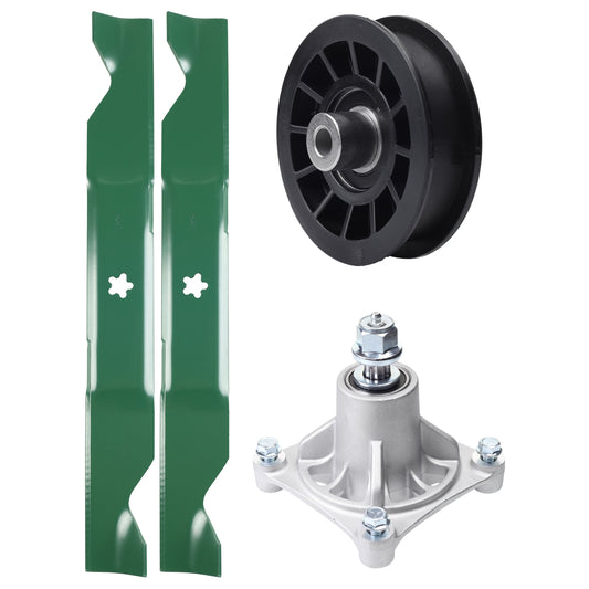 UDC Parts Mower Kit / Pulley 532194327 + Spindle 532174356 + 2 Pack Blades 405380 / Fits Husqvarna LT1597 MOWER PARTS - UDC Parts Mower Kit / Pulley 532194327 + Spindle 532174356 + 2 Pack Blades 405380 / Fits Husqvarna LT1597