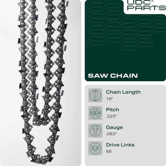 18-Inch Chainsaw Chain / L68 / .063 Gauge 68 Drive Links .325' Pitch/Low-Kickback and Low-Vibration/Fits Stihl - 1 Pack Chainsaw Chain - 18-Inch Chainsaw Chain / L68 / .063 Gauge 68 Drive Links .325' Pitch/Low-Kickback and Low-Vibration/Fits Stihl - 1 Pack