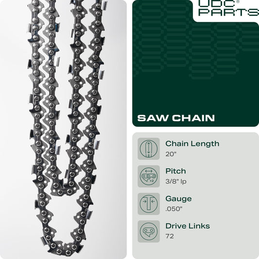 20 Inch Chainsaw Chain / .050 Gauge 72 Drive Links 3/8 Pitch/Low-Vibration and Low-Kickback/Fits Stihl Husqvarna Poulan Makita - 1 Pack Chainsaw Chain - 20 Inch Chainsaw Chain / .050 Gauge 72 Drive Links 3/8 Pitch/Low-Vibration and Low-Kickback/Fits Stihl Husqvarna Poulan Makita - 1 Pack