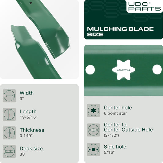 UDC Parts 942-0610A Mulching Blades for Cub Cadet Yard Machines MTD Bolens Troy Bilt Huskee LT3800 Murray M115-38 38 Inch Replaces OEM no. 742-0610 742-0610A 7420610 942-0610 GW-7420610 33020 / 2 Pack OEM–Equivalent Huskee Mower Blades -  UDC Parts 942-0610A Mulching Blades for Cub Cadet Yard Machines MTD Bolens Troy Bilt Huskee LT3800 Murray M115-38 38 Inch Replaces OEM no. 742-0610 742-0610A 7420610 942-0610 GW-7420610 33020 / 2 Pack