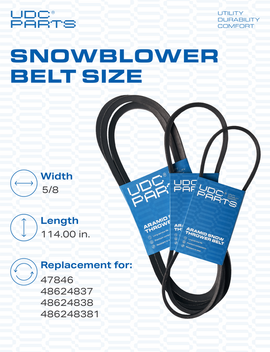 UDC Parts Snow Thrower Auger Belt 47846 47278 / Aramid Cord / 114.00 inches / for Craftsman Husqvarna 48624839 486248391 486248392 48624838 486248381 48624837 48625840 48624853 486248531 486248400 Aftermarket Craftsman Snowblower Parts -  UDC Parts Snow Thrower Auger Belt 47846 47278 / Aramid Cord / 114.00 inches / for Craftsman Husqvarna 48624839 486248391 486248392 48624838 486248381 48624837 48625840 48624853 486248531 486248400